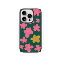 Phone case with pink and yellow flowers on a green background